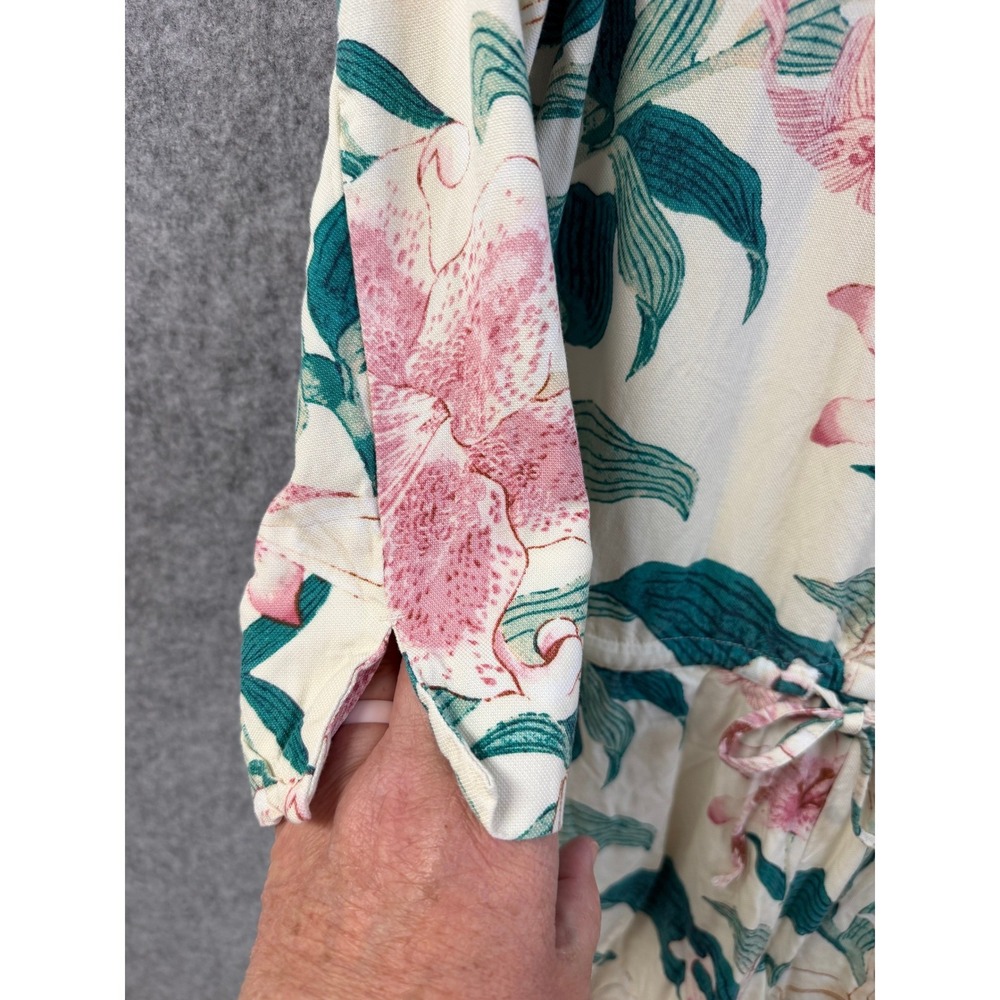 Ann Taylor Factory Tropical‎ Floral Romper Cream Pink Green Size 0 Button Front - Picture 4 of 10